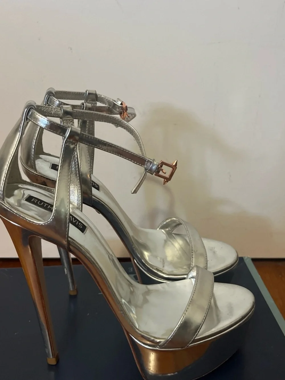 Ruthie Davis Silver Metallic Platform Ankle-Strap Sandals